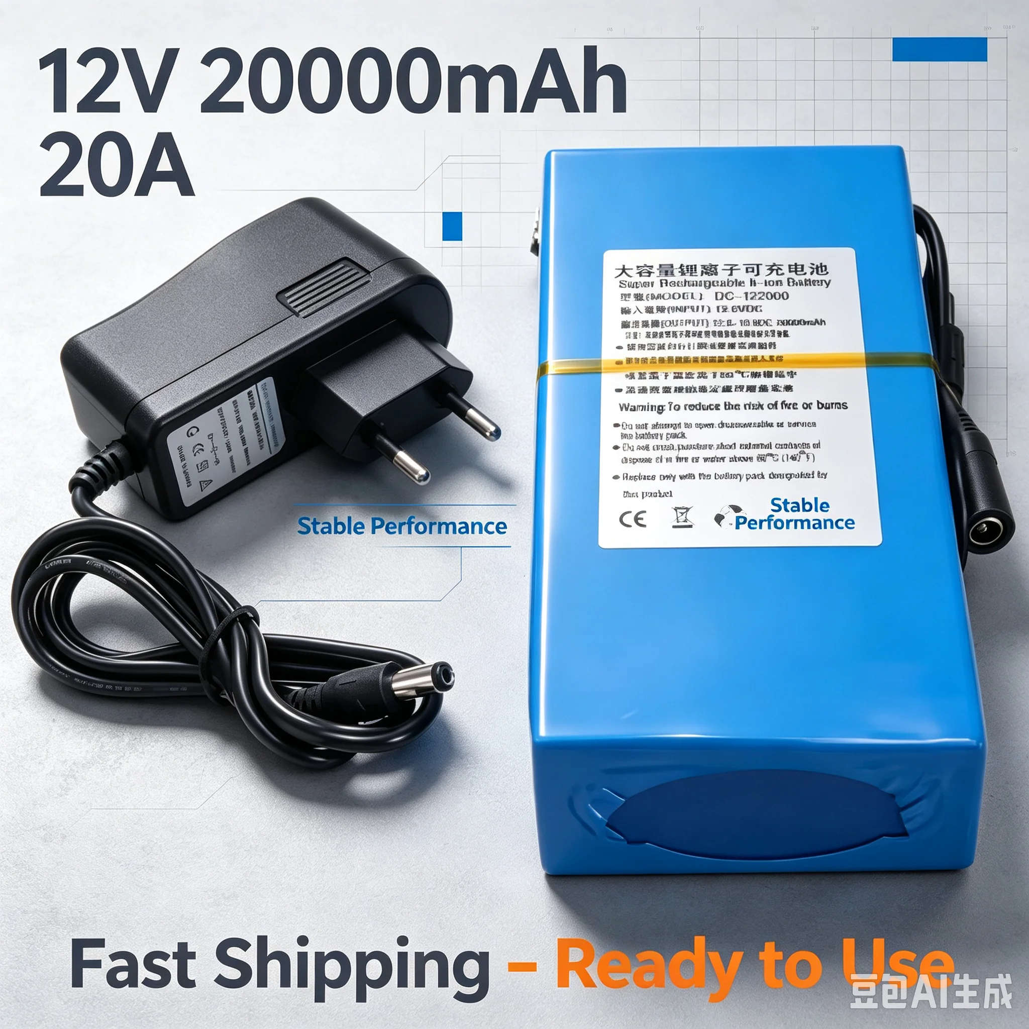 12V DC Wiederaufladbarer Lithium-Ionen-Akku 3000-20000mAh Hohe Kapazität mit AC-Ladegerät für CCTV-Kamera, LED-Streifen, tragbare Stromversorgungsausrüstung