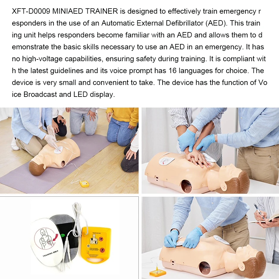 Mini AED Trainer Practice Training English Language Voice Prompts First Aid Train for Automated External Defibrillator Trainee