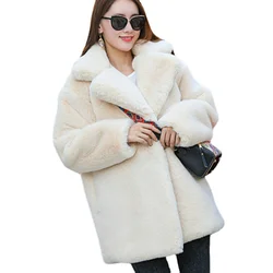 2023 New Women Winter Warm Faux Fur Coat Thick Women Middle -Long Overcoat Turn Down Collar Women Warm Female Casaco Feminino