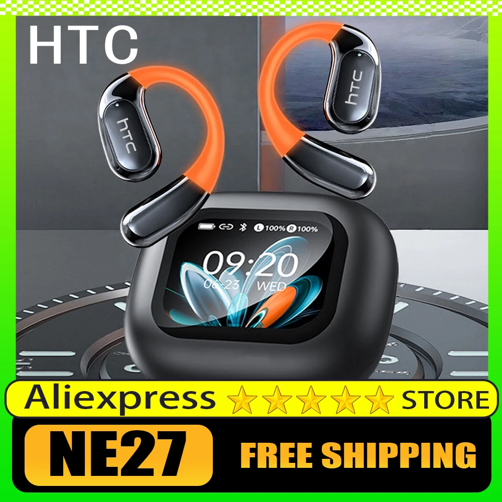 HTC NE27 سماعات بلوتوث AI مترجم سماعات الأذن OWS سماعات رأس رياضية شاشة LCD سماعات لاسلكية متوهجة مشبك الأذن Longlife #1