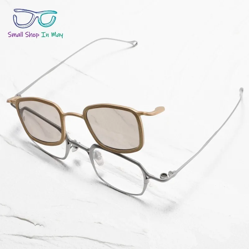 Retro Fashion Trend Men's New Products Pure Titanium Ring UV400 Classic Personality Square Mirror Female Double Set Sunglasses