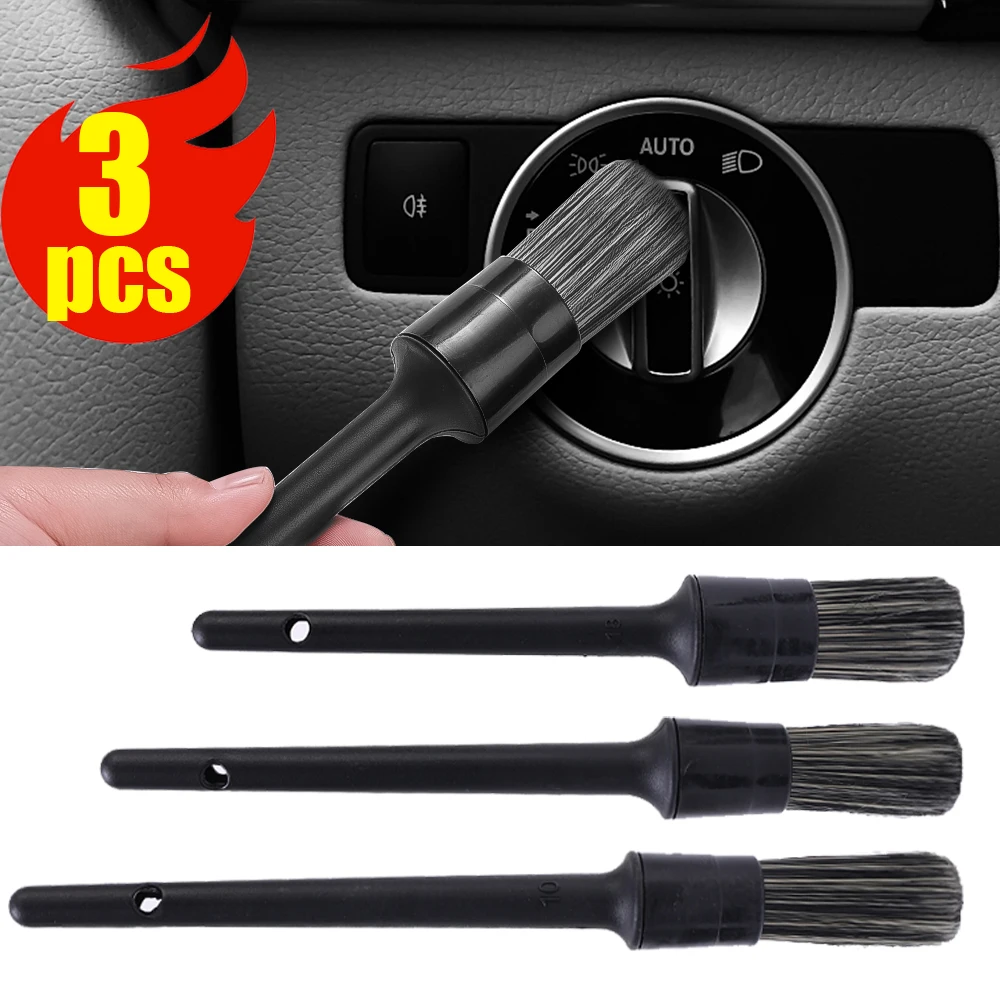 

3Pcs Car Detailing Brush Sharpened Silk Cosmetology Super Soft Car Dash Duster Tire and Rim Brush Auto Interior Accessories