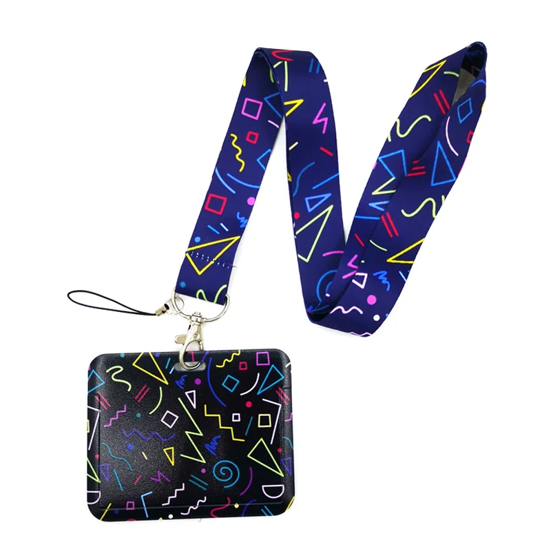 Colorful Geometric Pattern Graffiti Key lanyard Car KeyChain ID Card Pass Gym Mobile Phone Badge Kids Key Ring Holder Jewelry