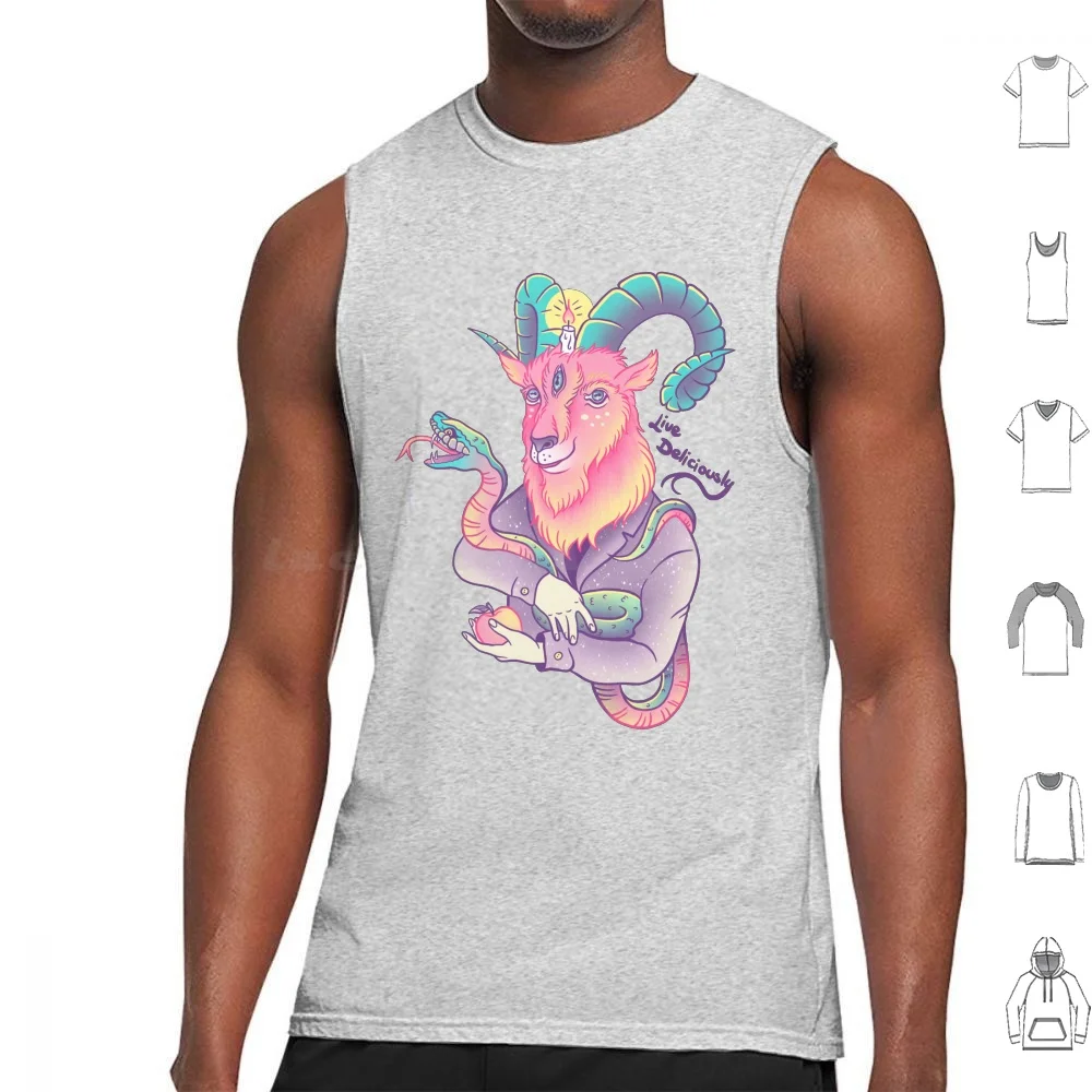 Live Deliciously! Tank Tops Vest Sleeveless Live Deliciously Goat Horned God Devil Snake Eden Pink Pastel Forest Fantasy Pagan