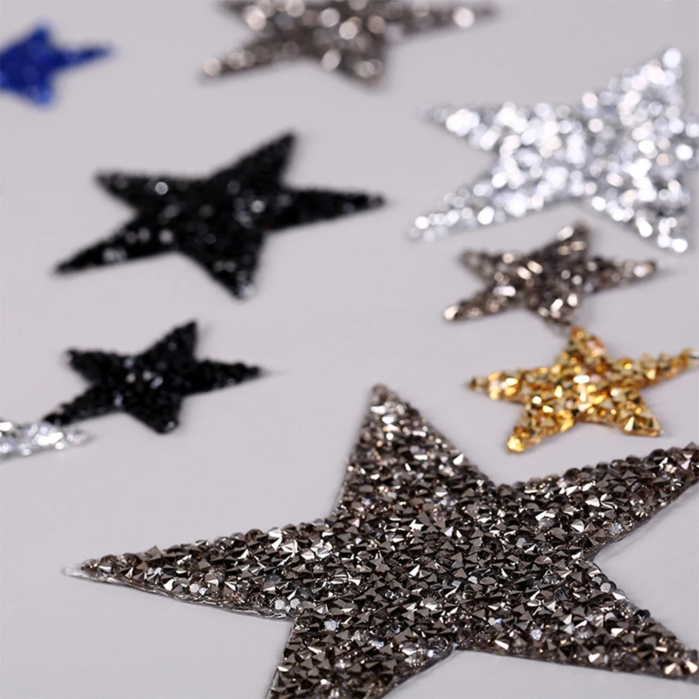 5Pcs 6/8cm Hotfix Star Rhinestone Mixed Embroidered Iron On Patch For Clothing Badge Paste for Clothes Bag Pant Shoes DIY Decor