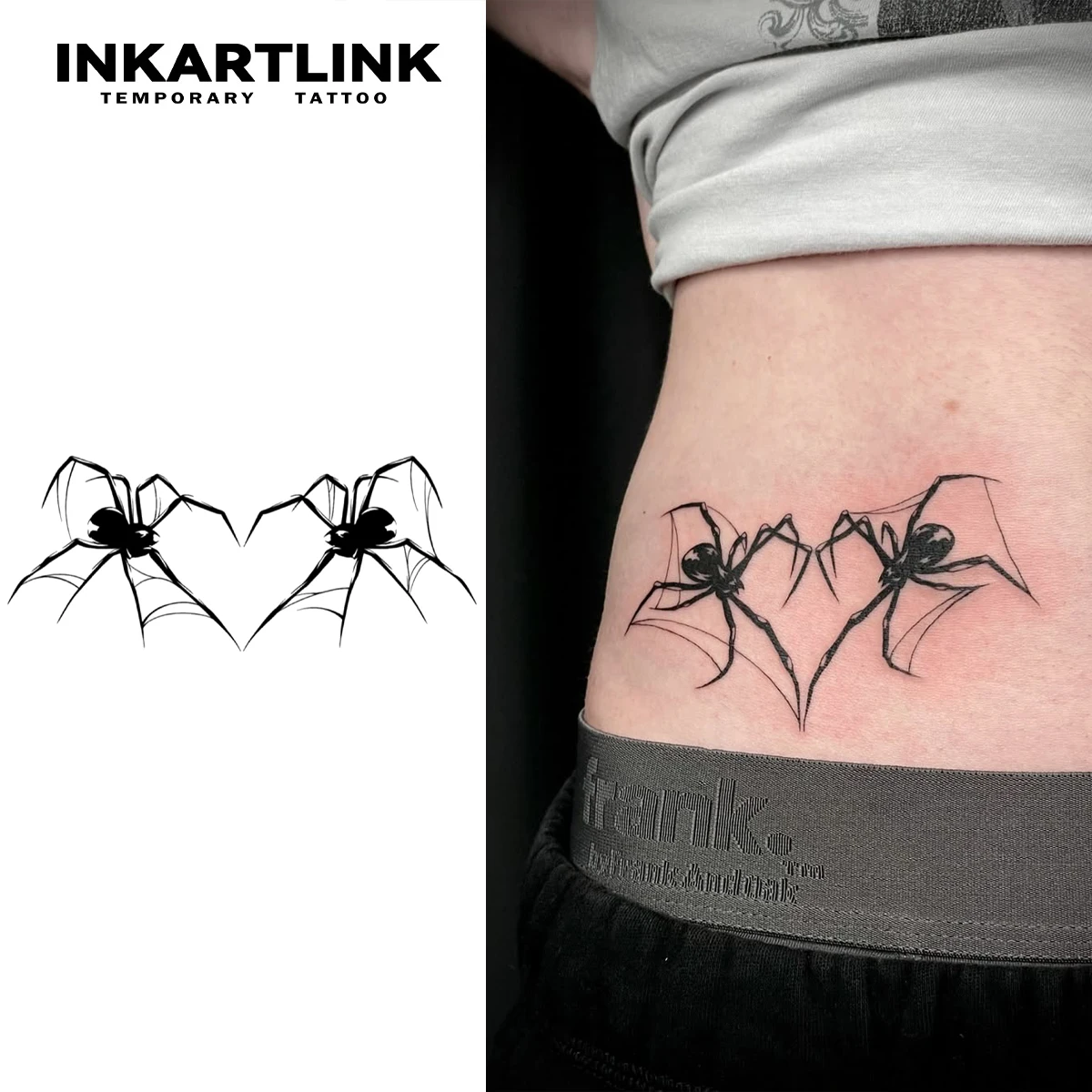 INKARTLINK Symmetric Spider Love Tattoo Sticker Waterproof Temporary Tattoo Color Holding for 1-2 Weeks