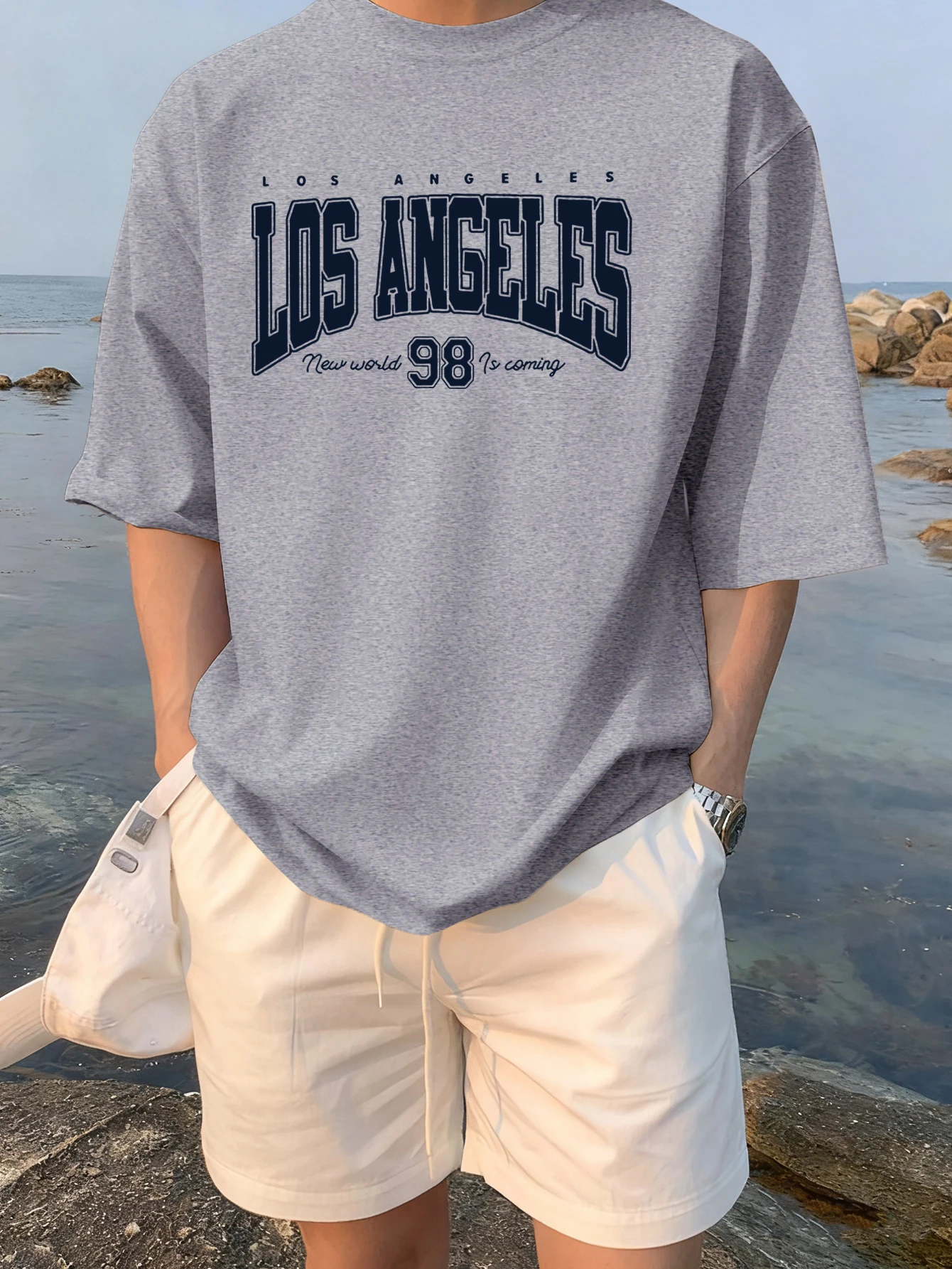 

New World Is Coming Printing Man'S Fashion Tops Summer Breathable Short Sleeve Cool High Street Tee Shirts Cotton Basic T-Shirt