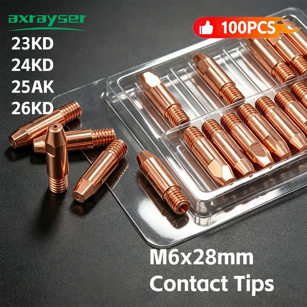 60/100Pcs MB25 25AK 24KD MIG MAG GMAW Contact Tips Wholesale M6x28mm E-Cu Coated Contact Tips for 25AK MIG MAG Parts