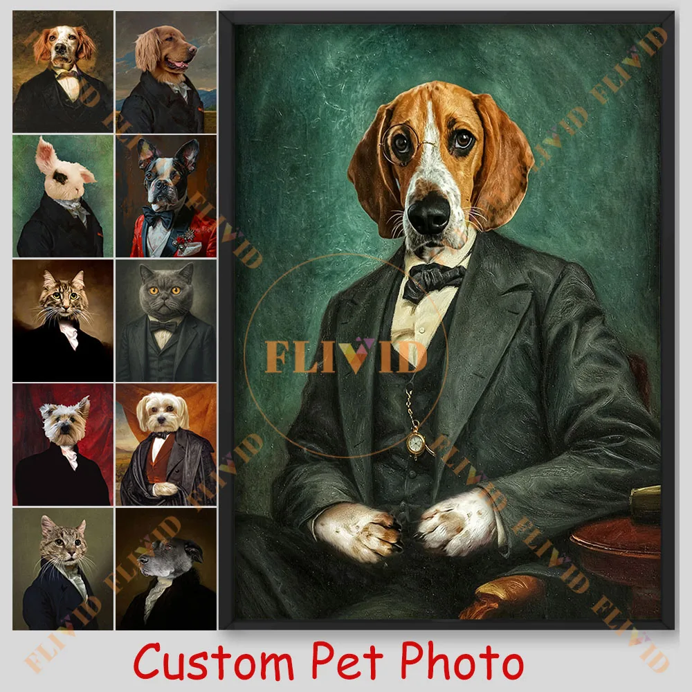 Antique Victorian Gentleman Custom Pet Portrait Poster Prints, Custom Process Pet Photo Canvas Print,Pet Lover Decor Gift