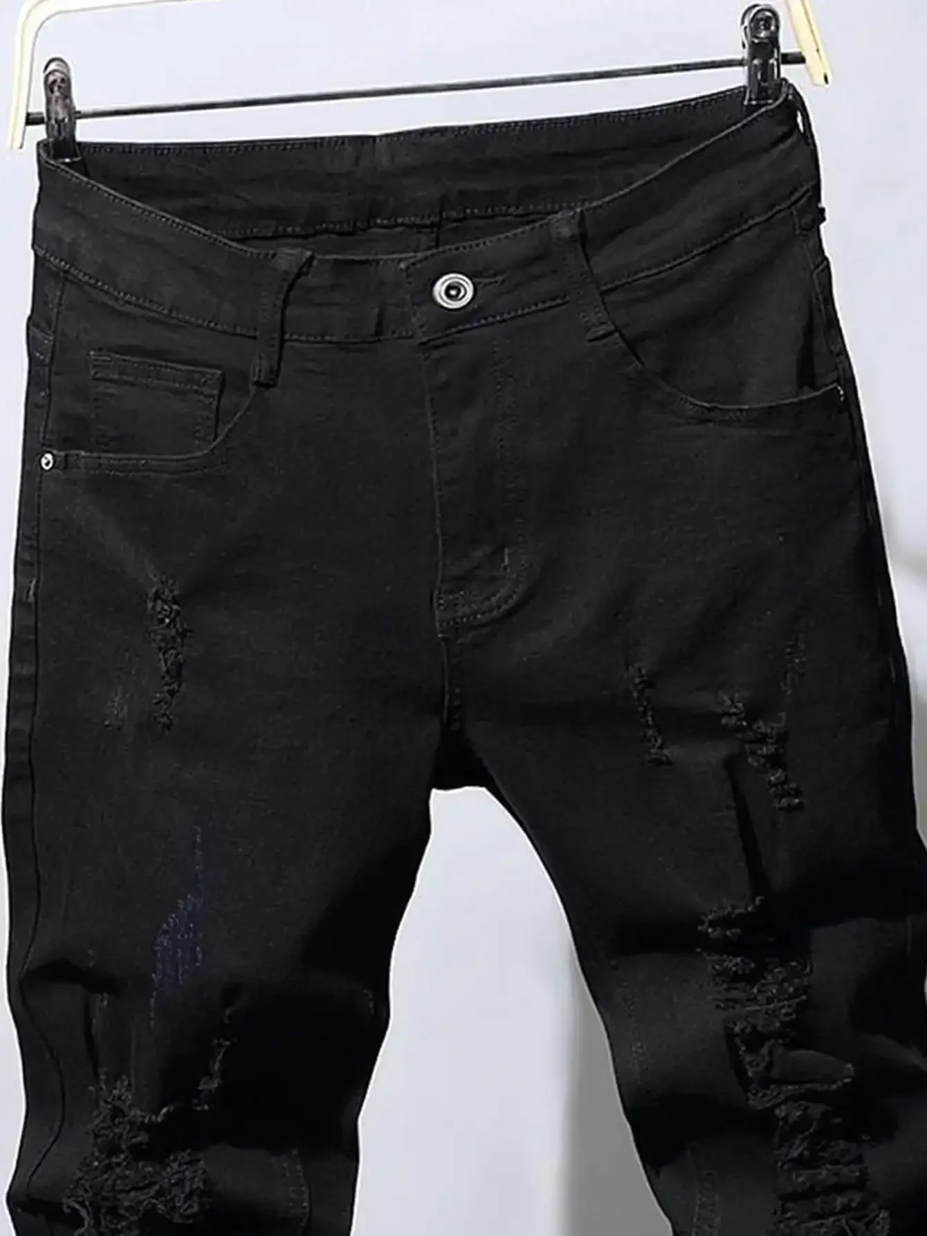 

Men Slim Biker Ripped Long Denim Trousers Skinny Jeans pocket Young Man Jogging Pants Destroyed Stretchy Black Pants