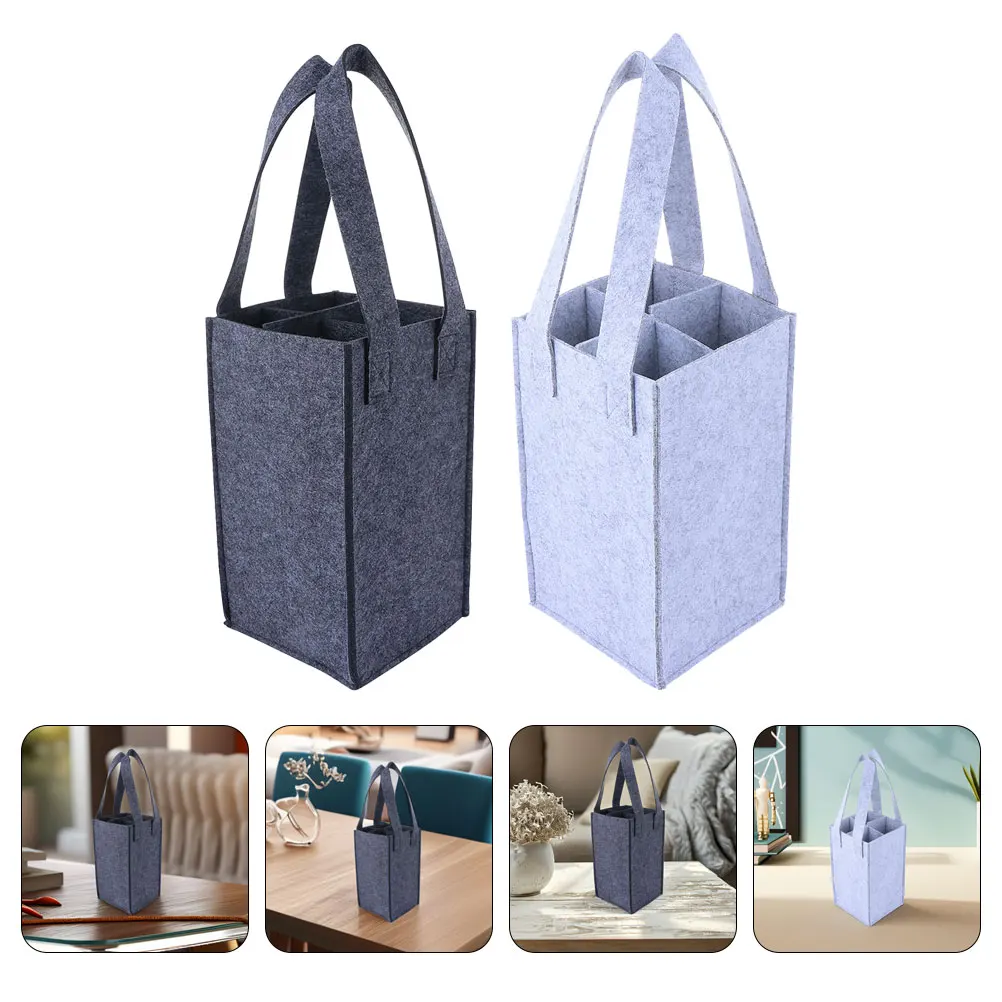 

4pcs Foldable Felt Tote Bag 4 Bottles Stylish Portable Wine Carrier Reusable Bottle Bags For Travel Picnic Camping Wine