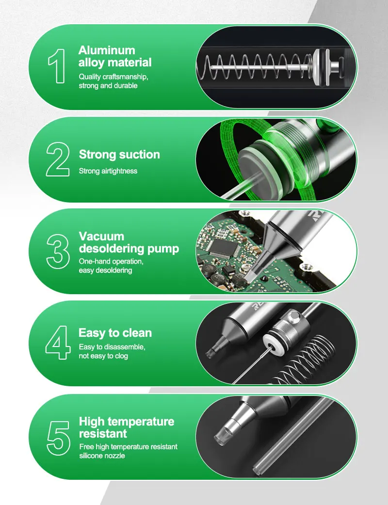 RELIFE RL-084 Pro Entlötsauger aus Aluminiumlegierung mit starker Saugkraft, leistungsstarke Vakuumabsaugung zum Entfernen und Reparieren von Leiterplatten – Detail 2