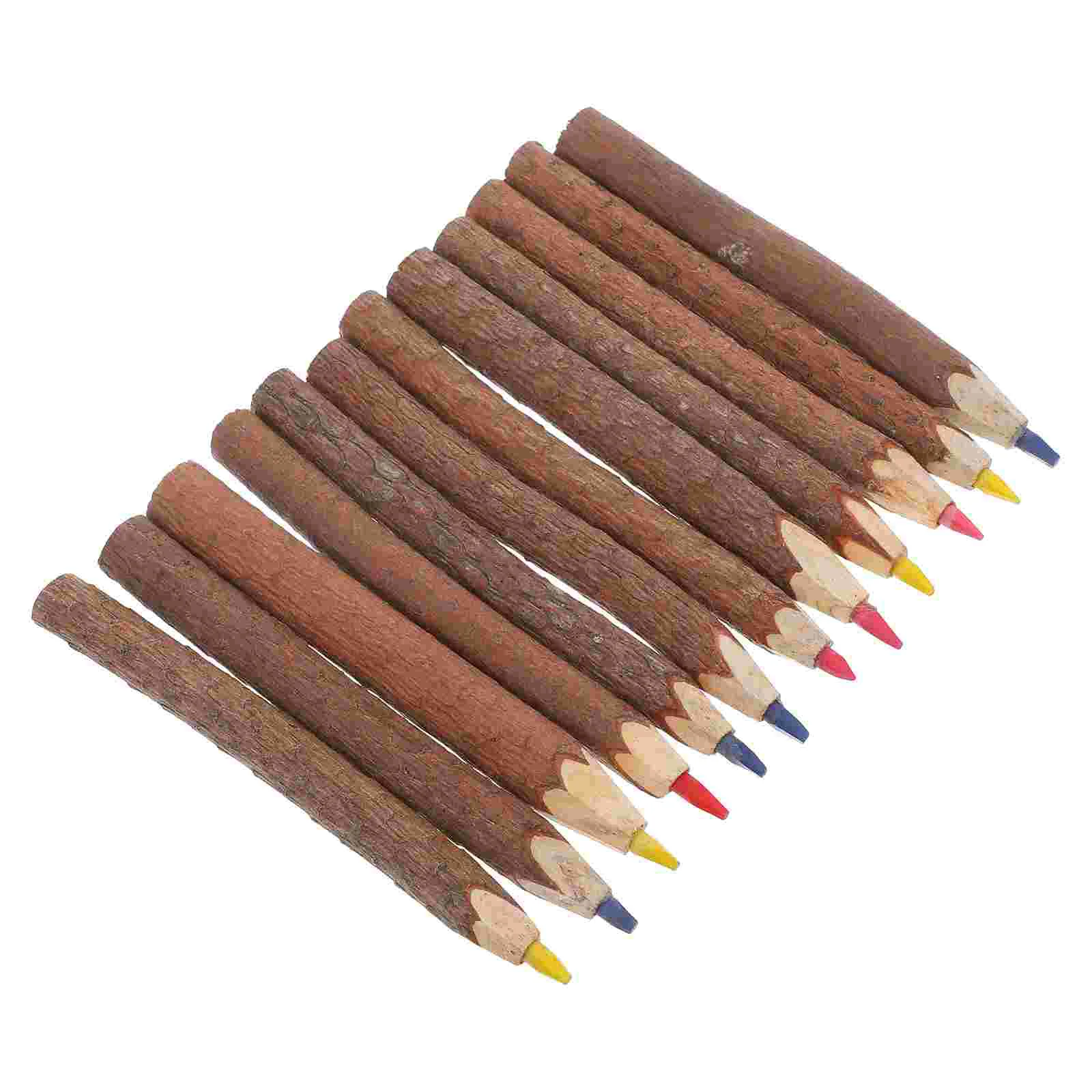 12 Pcs Colored Pencil Set for Artists Twig Pencils Wood Branch Household Mixed Tree Wooden Bark Safe Non-toxic