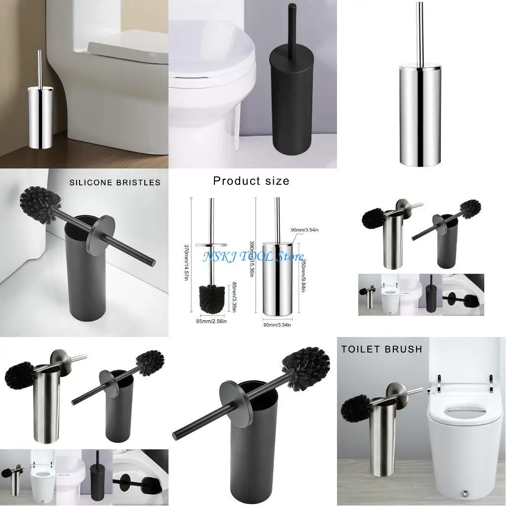 

L8RC Toilet Brush with Steel Handle & Soft Bristles Floor Standing Bathroom Cleaning Tool Efficient Cleaning Silicone WC Brush