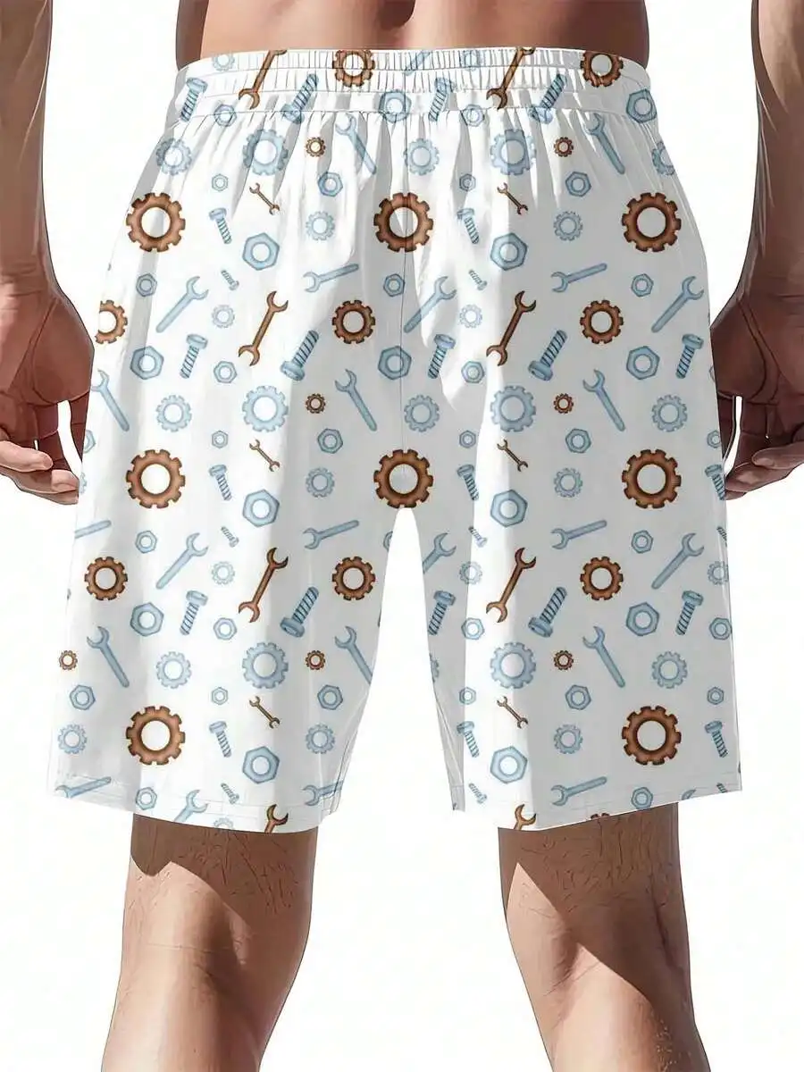 

Mechanical Tools Pattern Swim Trunks For Men Elastic Waist Drawstring Leisure Sports