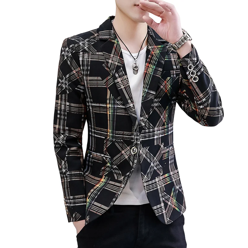 

Блейзер мужской деловой, приталенный Повседневный блейзер в клетку, для покупок, выступлений, свадеб, банкетов