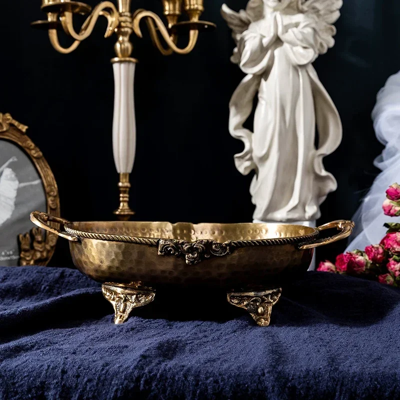 

Hammered Sweet Bowl Brass Fruit Dish with Dual Handles Serving Tray for Lounge and Dining Area Accent Storage Tray