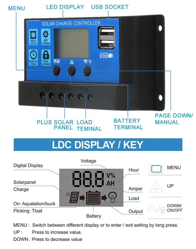 Regulator ładowania słonecznego 12V 24V 50A 40A 30A 20A automatyczny sterownik do baterii słonecznych Regulator uniwersalny wyświetlacz USB 5V do