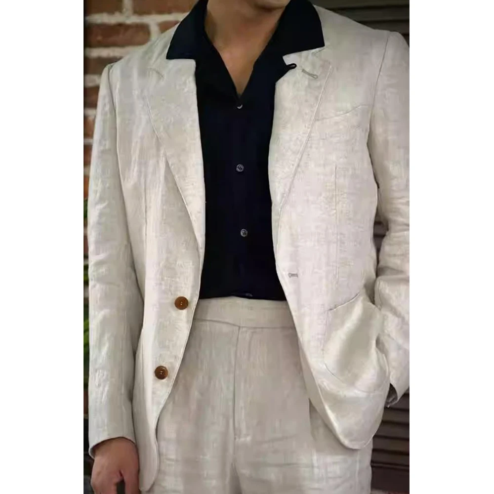 

Elegant Fashion Single Breasted Suit for Men 2023 Slim Fit Mens Suits Single-breasted Breathable Slub Cotton Stage Costume Men's