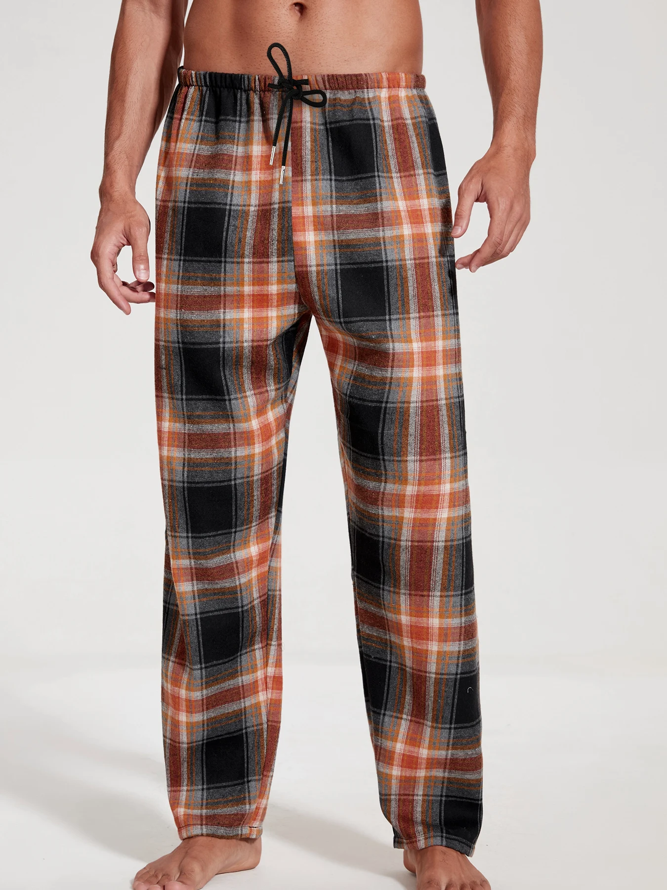 Men Women's Black Orange Plaid Drawstring Pants Autumn Winter Retro Wide Leg Trousers
