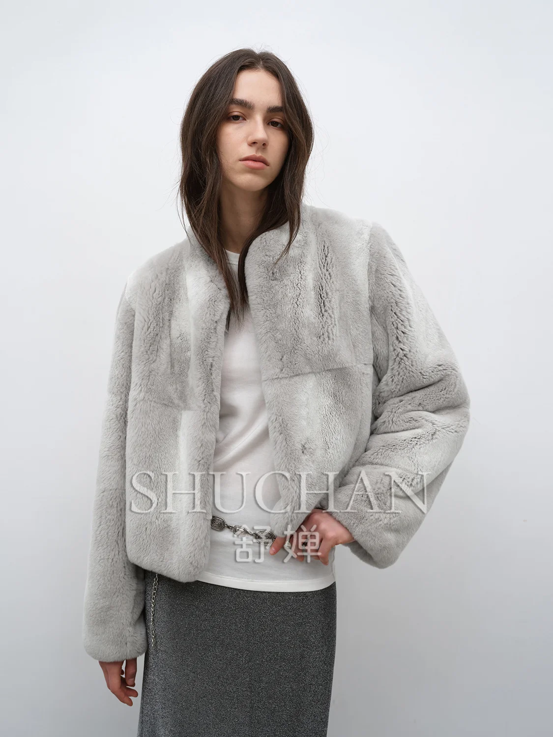 New 2024 Urban Leisure Stand-Up Collar Rex Rabbit Dyeing process for standing collar otter rabbit fur short jacket for winter