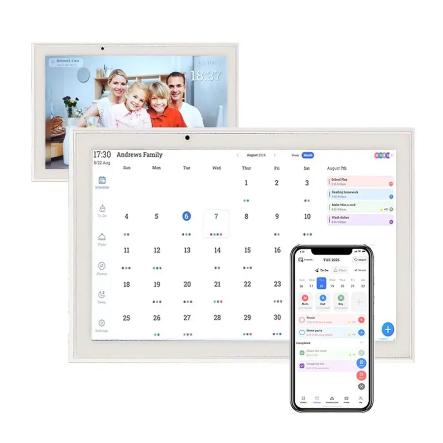 

Цифровой календарь 2025 2026 Wi-Fi с сенсорным экраном, электронный настольный настенный календарь, семейный планировщик еды, таблица работы для детей, календарь-календарь