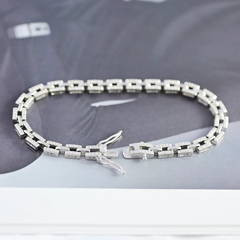 100% 925 Sterling Silver Tank Chain Moissanite Bracelet for Women Luxury Designer Bracelets Party Wedding Birthday Gifts Jewelry