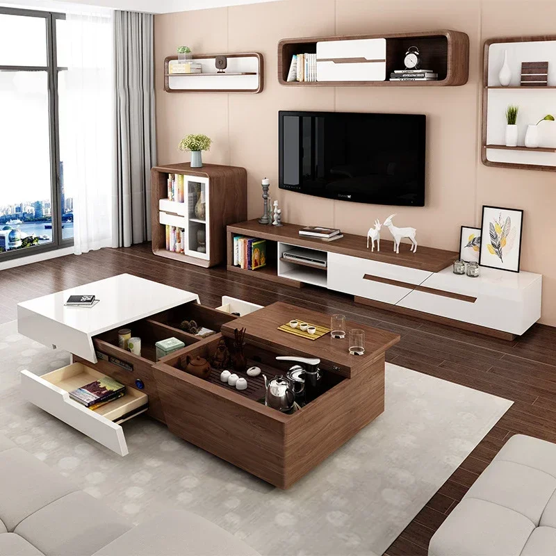 Juego de mesa de té y mueble de TV de madera con elevación multifuncional inteligente para sala de estar