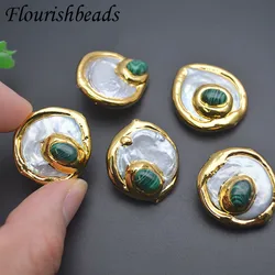 Natural Freshwater Pearl Baroque Flat Round Pavd Malachite Bead Loose Beads for DIY Fashion Necklace Jewelry Making