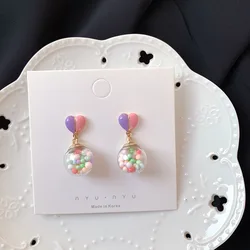 Markdragon Style Cute Heart Shaped Short Earrings Funny Colored Glass Bubble Ball Clip on Earrings for Women Girls
