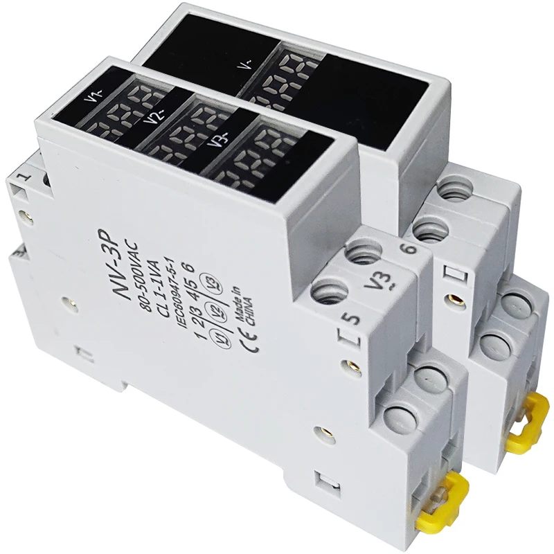 Imagem -03 - Medidor de Tensão Trilho Din com Display Digital Led Único e Trifásico Indicador de Voltímetro Modular Nv1p e Nv3p ac 80500v