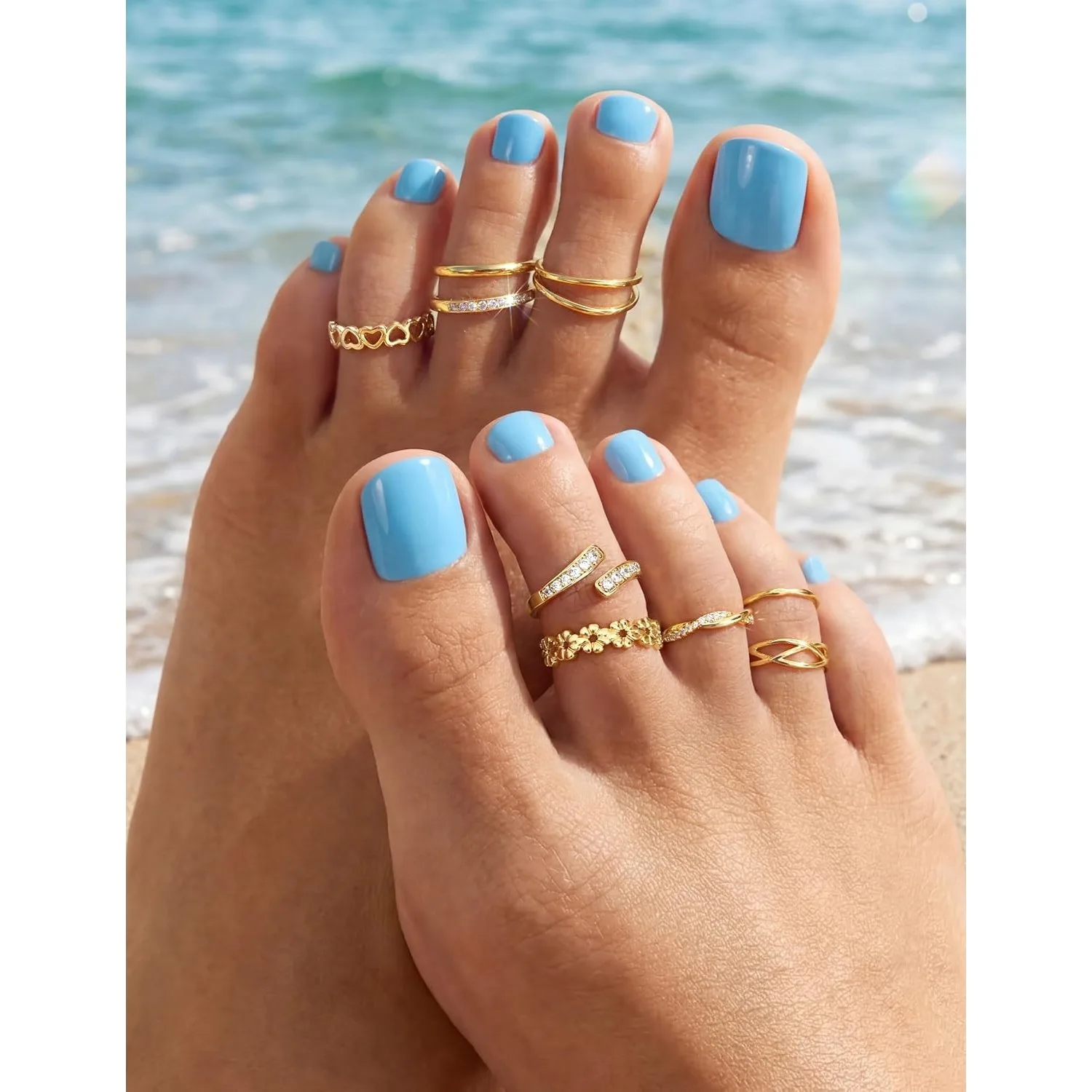 Bobisty Gold-plated Toe Rings for Women Non Tarnish Adjustable Toe Ring Dainty Open Toe Rings Waterproof Summer Beach Foot Jewel view 3