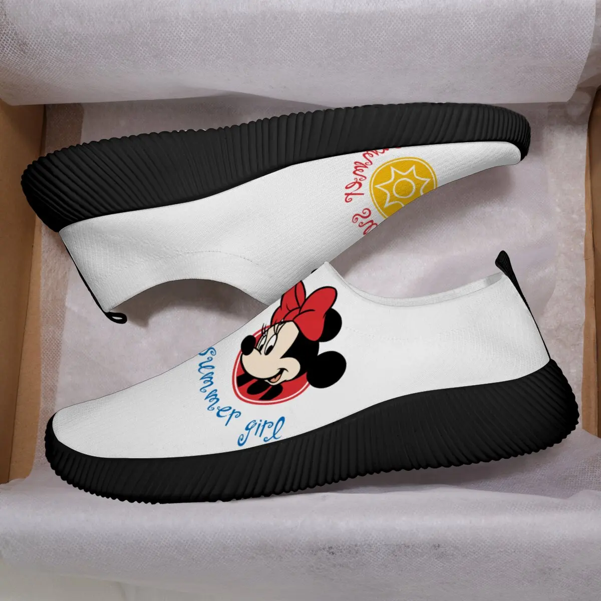 

Модные повседневные спортивные туфли унисекс на шнуровке с принтом Микки Мауса, легкие, всесезонные, с индивидуальным дизайном