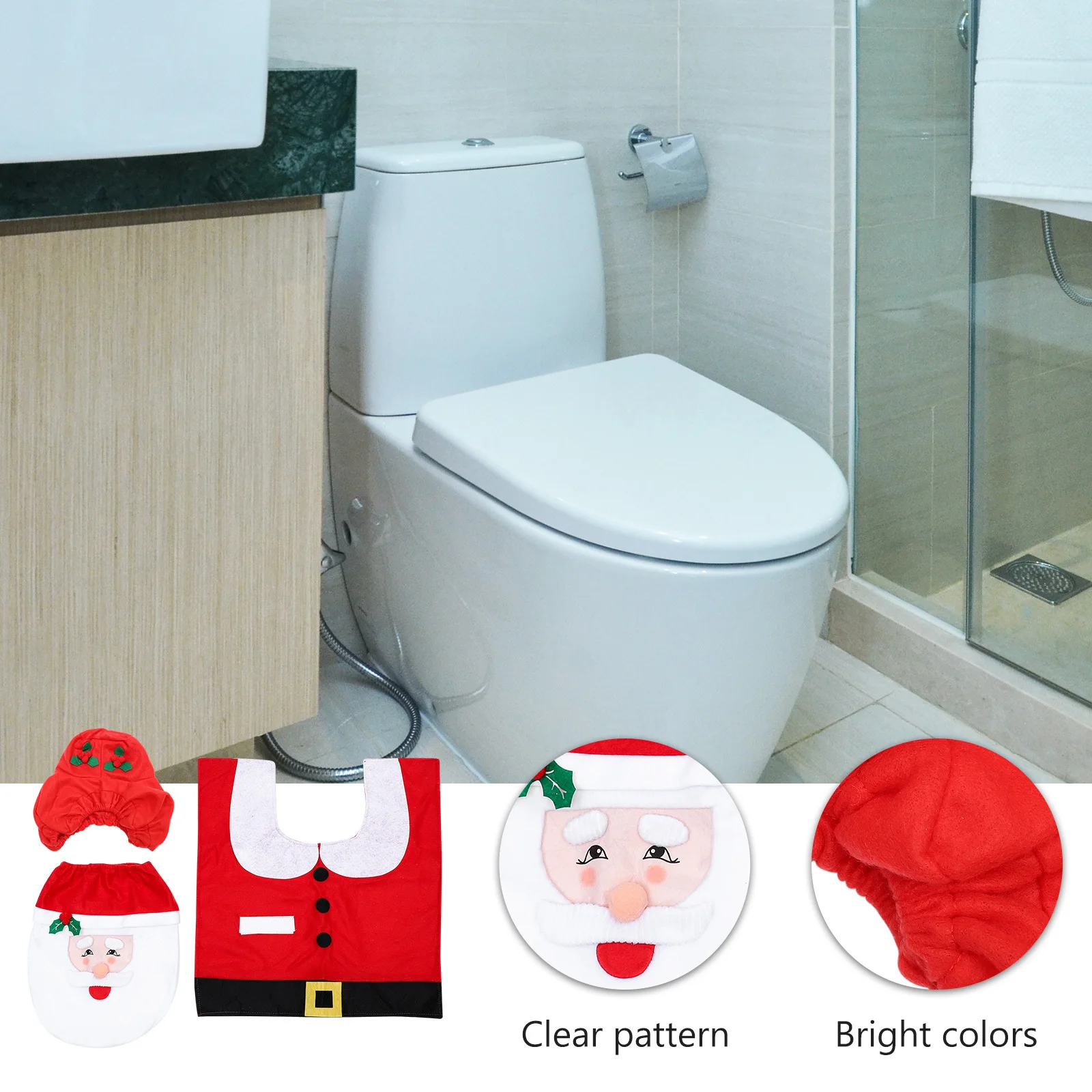 

1 Set Santa Cover Floor Mat Kit Christmas Design Bathroom Rug For Home Hotel Decor Soft Waterproof Toilet Seat Tank Cover Xmas