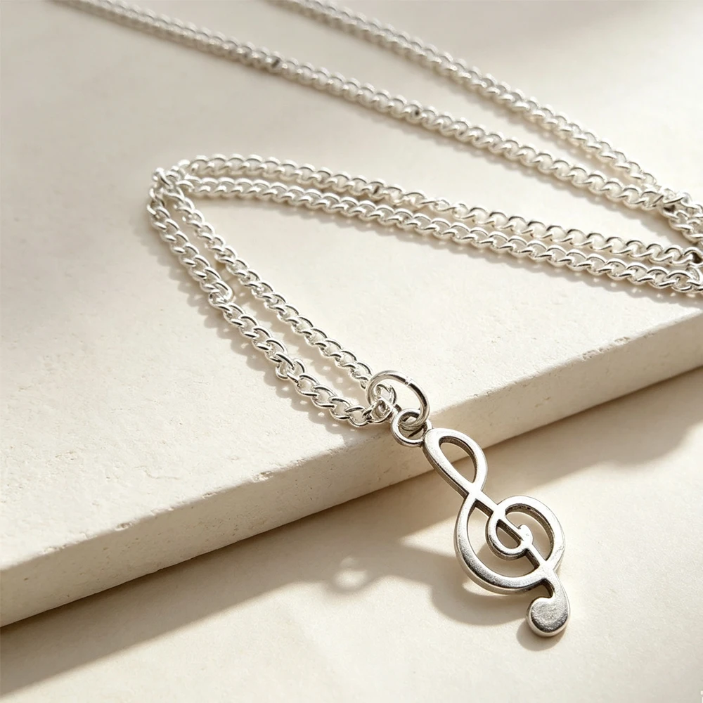 Vintage Fashion Treble Clef Necklace,Music Note Charm Pendant Accessories Gifts For Singer Musician Jewellery