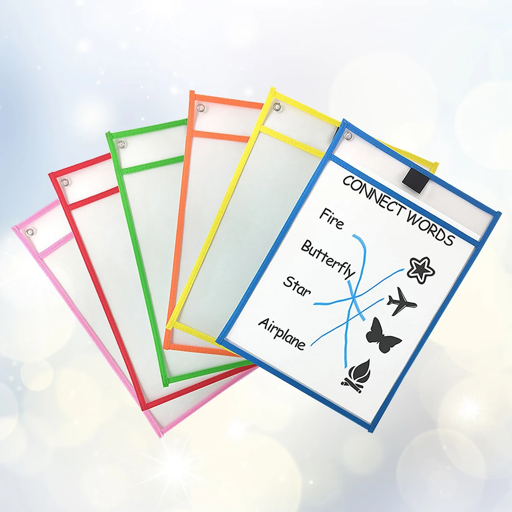 

10 Pcs Dry Erase File Pockets Rewritable Document Pouches for Children Clear PVC Waterproof Sturdy Reusable