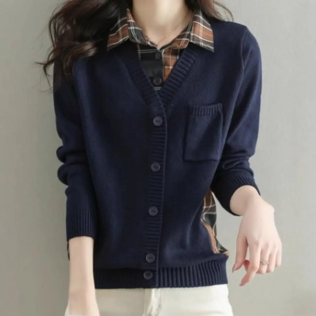 

Women's Knitted Two-Piece Top Autumn Winter Fashion Shirt Collar Base Layer Spring New Arrivals Fake Two-Piece Sweater