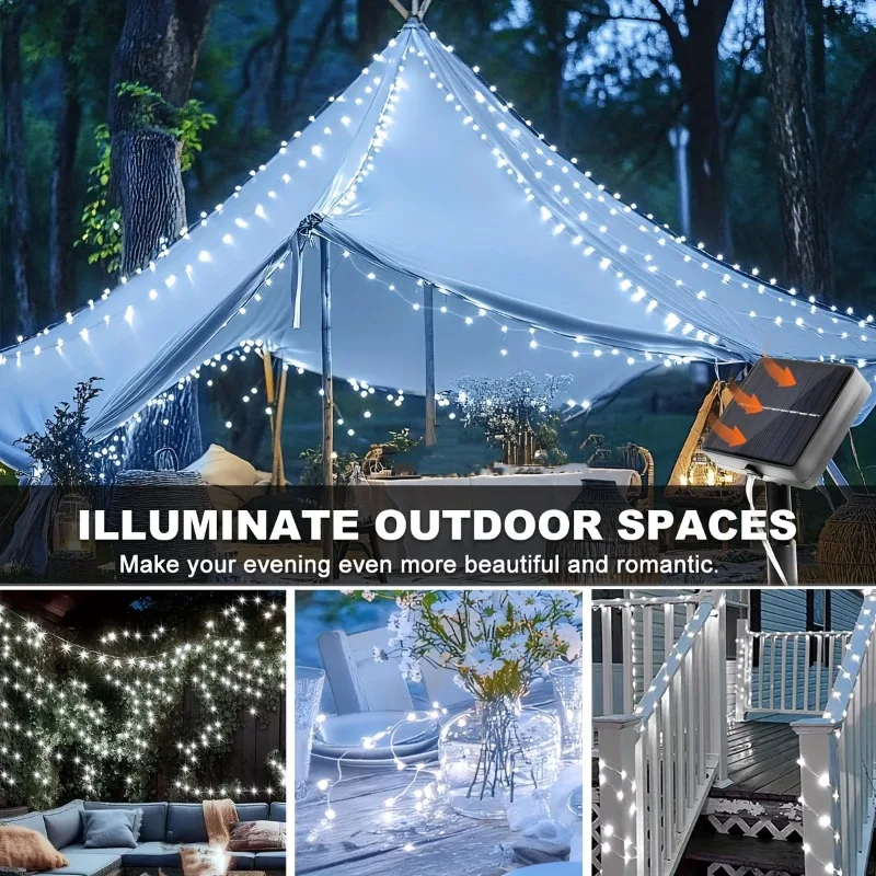 Luci a corda solari per esterni Lucine a LED con filo di rame a 8 modalità per la decorazione di Halloween di nozze di alberi di feste di Natale