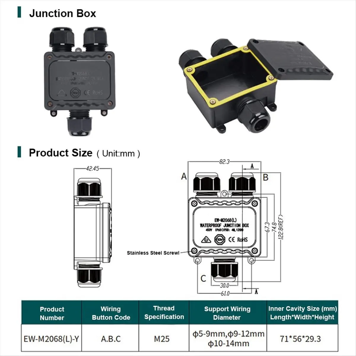 AB09 Junction Box Outdoor Waterproof Electrical Box,3 Way Plug Line Plastic External Junction Box,Electric Power Cord Boxes