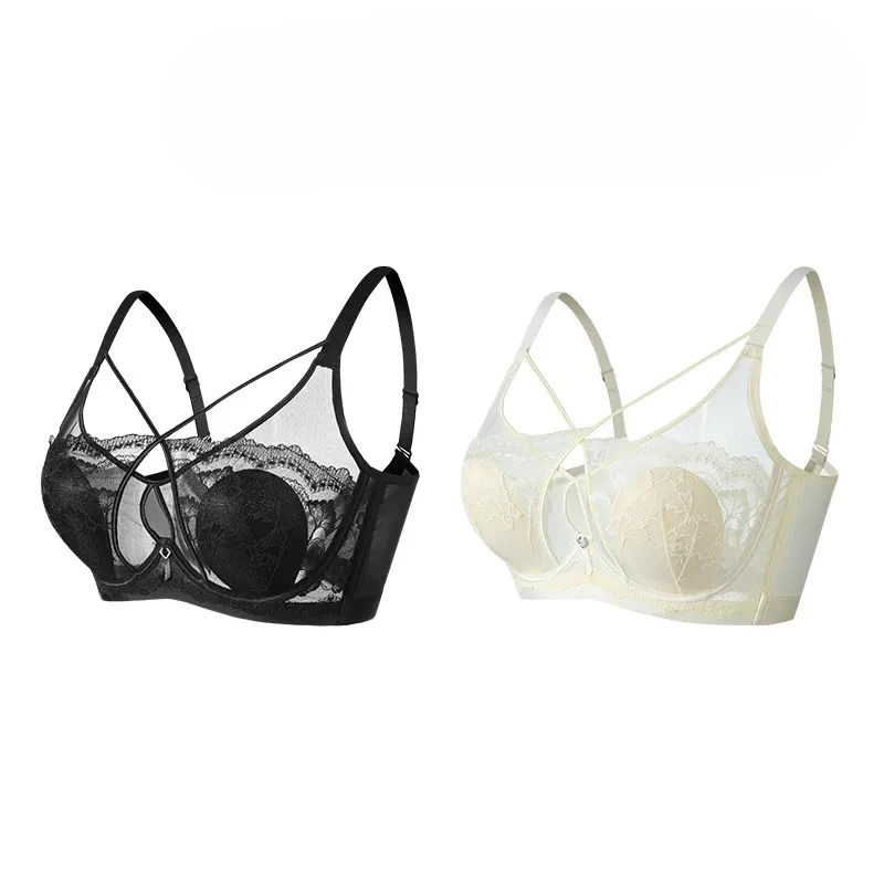 Hot Sutiã Francês Lindo Renda Duplo Efeito Pequeno Visual Grande Boost Bojo Aro Macio Retardador Flacidez 32-38  Bras for Women