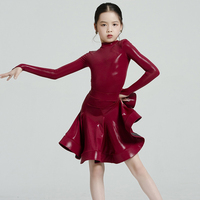 Kids Latin Dance Competition Dress For Girls Long Sleeves Suit Cha Cha Rumba Samba Dance Training Clothes Black Blue DNV19259