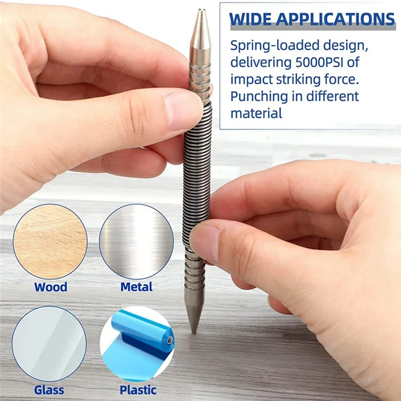 

LLCS-3 Pcs Dual Head Nail Setter And Hinge Pin Punch Set,Hammerless Spring Nail Punch Door Hinge Pin Remover Tool 5000 PSI