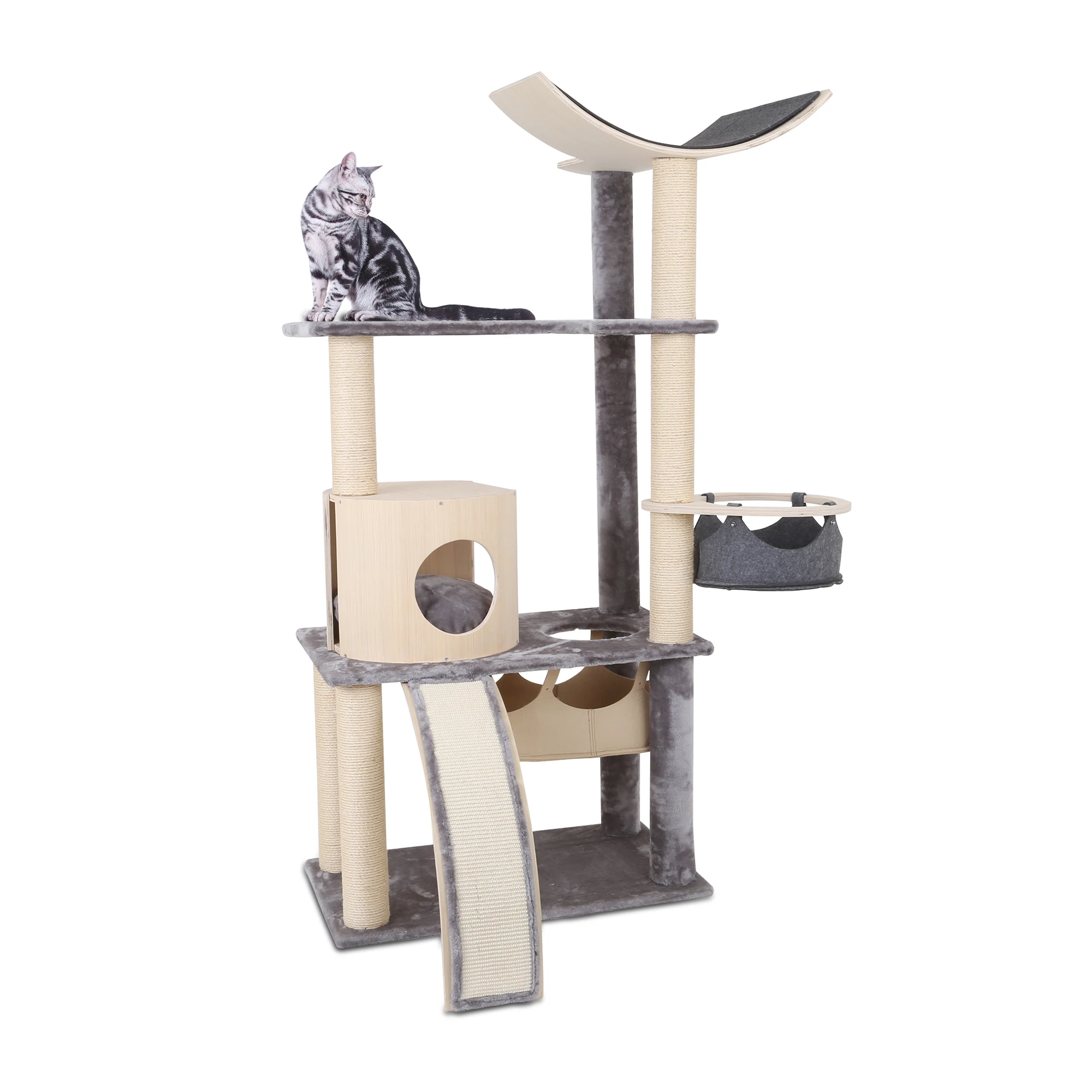 

Engineered Wooden Modern Cat Tree Cat Condo Multi-Level Towers Cat Activity Tower with Scratching Posts