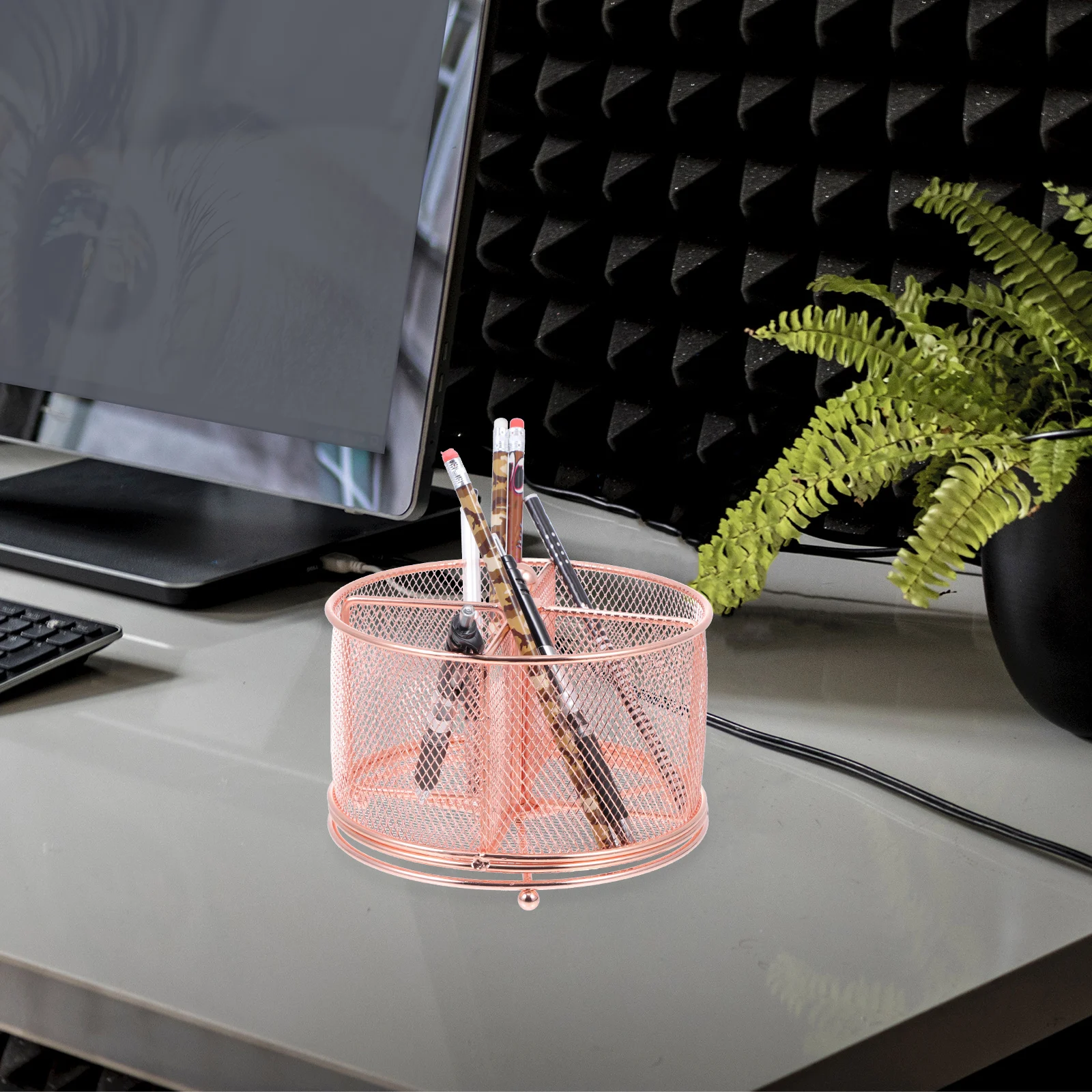 Rotatable Metal Pen Holder Iron Desktop Organizer Multi-Function Brush Pot For Office Home Storage