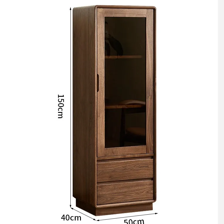 

North American black walnut winecherry wood Nordic simple solid wood vertical cabinet household living room glass display locker