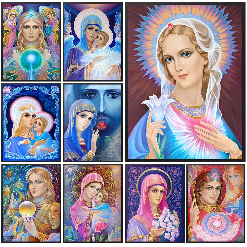 المسيحية مريم العذراء الملصقات يسوع الدين ملصق جدار صور لغرفة الكنيسة ديكور جدار الفن قماش اللوحة غير المؤطرة