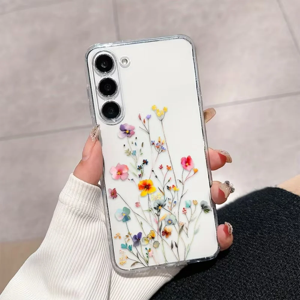 Elegant Flowers pattern Phone Case For Samsung Galaxy A73 A72 A71 A70 A70s A56 A55 A54 A53 A52 A52s A51 5G 4G Clear TPU Cover view 2
