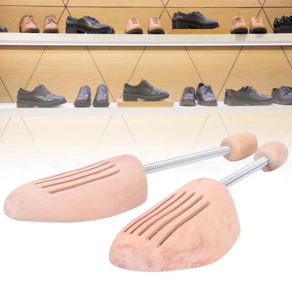 

2pcs Wood Material Wood Shoe Trees Spring Column Anti Deformation Shoe Stretcher Adjustable Shoe Last For Sneakers