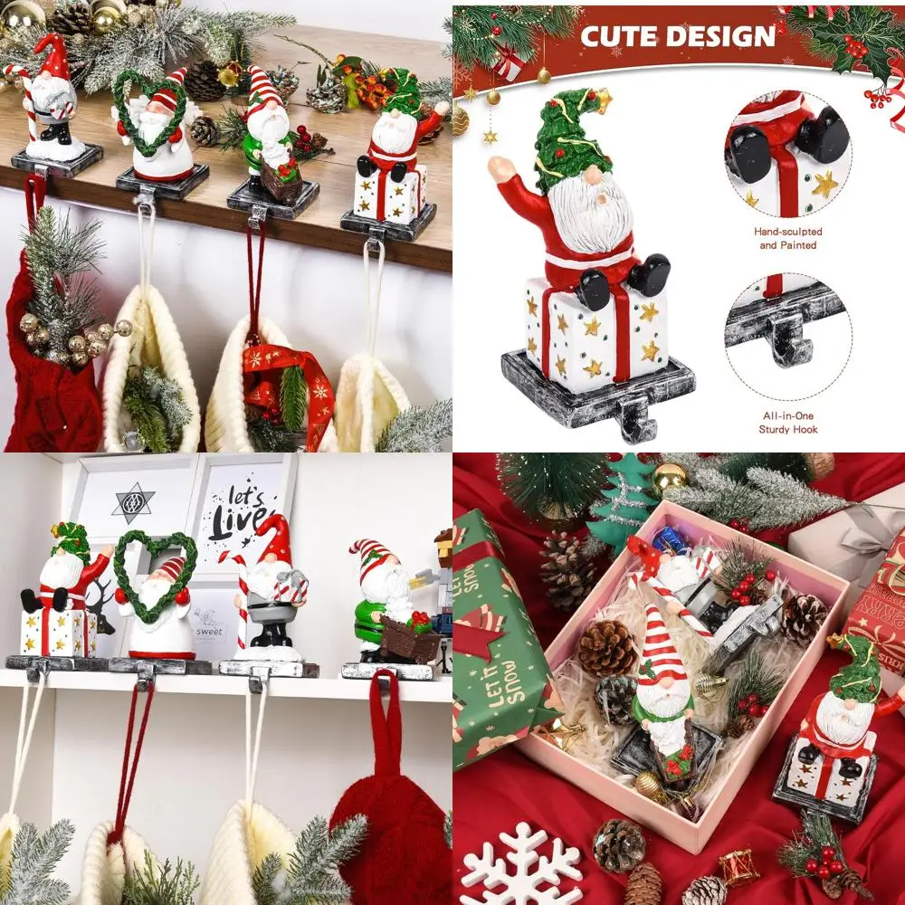 

Set of 4 Santa-Themed Heavy-Duty Christmas Stocking Holders with Anti-Slip Grip for Mantle