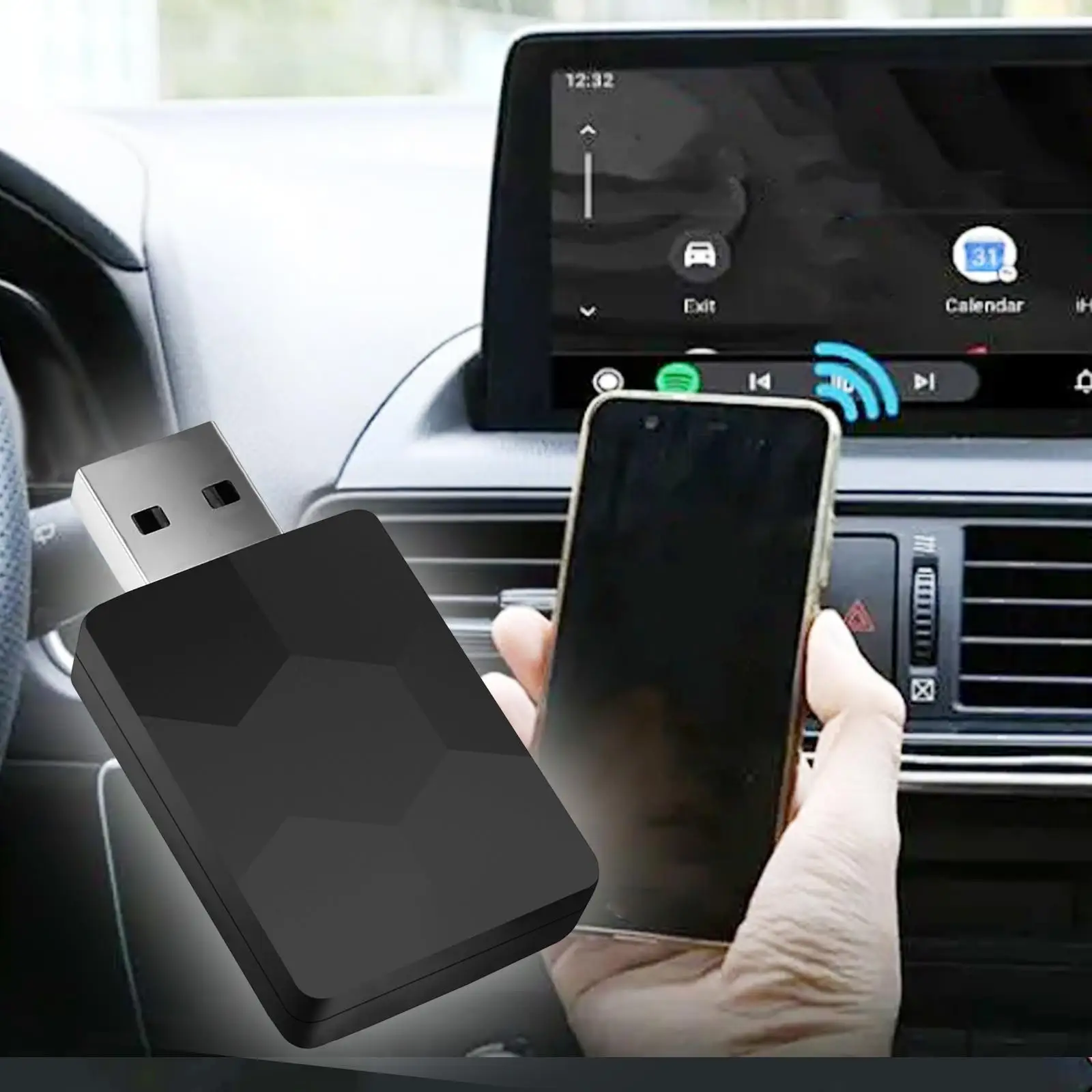 

Wireless Car and Phone Adapter Compact Easy to Use Auto Multimedia Connector